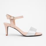 Sandale Dama Din Piele Naturala Argintiu+Nude 813