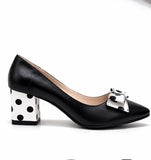 Pantofi Dama Din Piele Naturala Negru+Fundă Cu Buline 814