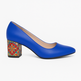 Pantofi Dama Din Piele Naturala Albastru Cu Toc Îmbrăcat 558