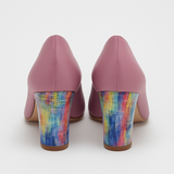 Pantofi Dama Din Piele Naturala Lila Cu Funda Și Toc Îmbrăcat