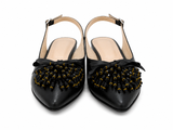 Balerini Damă Din Piele Naturală Negru Cu Accesoriu