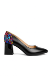 Pantofi Dama Din Piele Naturala Negru Cu Velur Colorat 786
