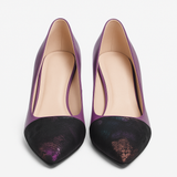 Pantofi Dama Din Piele Naturala Mov Cu Flori 880
