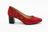 Pantofi Dama Din Piele Naturala Roșu Cu Imprimeu Cu Flori Din Velur 750