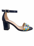 Sandale Dama Din Piele Naturala Bleumarin+Mozaic 813