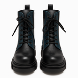 Gheata Dama Din Piele Naturala Negru-Verde Cu Șiret Și Fermoar