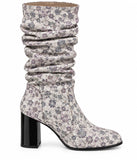 Cizme dama din piele naturală Alb-Crem Cu Imprimeu Floral 937