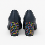 Pantofi Dama Din Piele Naturala Bleumarin Cu Toc Colorat 823