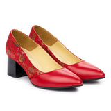Pantofi dama toc gros din piele naturala rosie 2006