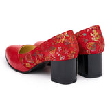Pantofi dama toc gros din piele naturala rosie 2006
