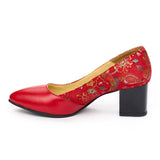 Pantofi dama toc gros din piele naturala rosie 2006