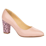 Pantofi dama cu toc gros din piele naturala nude 2140