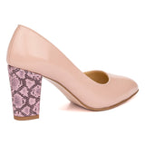 Pantofi dama cu toc gros din piele naturala nude 2140