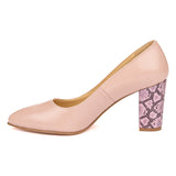 Pantofi dama cu toc gros din piele naturala nude 2140