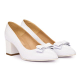 Pantofi dama toc gros din piele naturala alba 2023