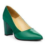 Pantofi dama toc gros din piele naturala verde 750