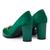 Pantofi dama toc gros din piele naturala verde 750