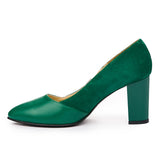 Pantofi dama toc gros din piele naturala verde 750