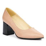 Pantofi dama toc gros din piele naturala bej 2043
