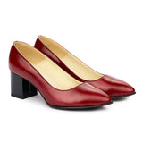 Pantofi dama toc gros din piele naturala visinie 2009