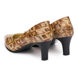 Pantofi dama toc gros din piele naturala maro 2010