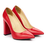 Pantofi dama toc gros din piele naturala rosie 2013