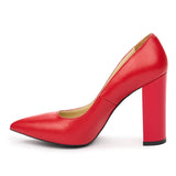 Pantofi dama toc gros din piele naturala rosie 2013