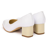 Pantofi dama toc gros din piele naturala alba 2014