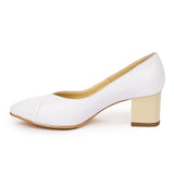 Pantofi dama toc gros din piele naturala alba 2014