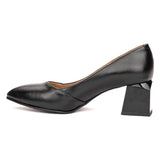 Pantofi cu toc gros din piele naturala neagra 2134