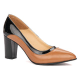Pantofi dama cu toc gros din piele naturala maro 2137