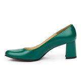 Pantofi dama toc gros din piele naturala verde 2060