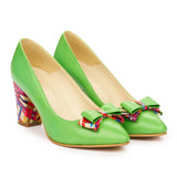 Pantofi dama toc gros din piele naturala verde 2004