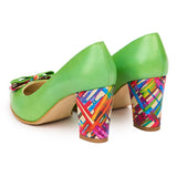 Pantofi dama toc gros din piele naturala verde 2004