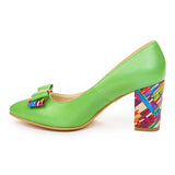 Pantofi dama toc gros din piele naturala verde 2004
